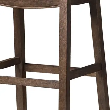 31" Brown Faux Leather and Solid Wood Backless Bar Height Bar Chair