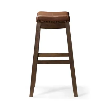 31" Brown Faux Leather and Solid Wood Backless Bar Height Bar Chair