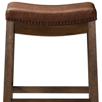 26" Brown Faux Leather and Solid Wood Backless Counter Height Bar Chair