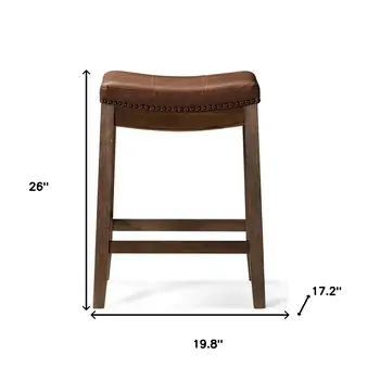 26" Brown Faux Leather and Solid Wood Backless Counter Height Bar Chair