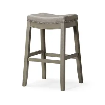 31" Gray and Cool Gray Faux Leather and Solid Wood Backless Bar Height Bar Chair