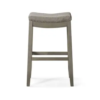 31" Gray and Cool Gray Faux Leather and Solid Wood Backless Bar Height Bar Chair