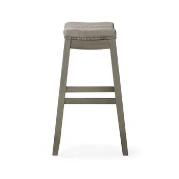 31" Gray and Cool Gray Faux Leather and Solid Wood Backless Bar Height Bar Chair