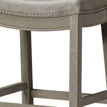 31" Gray and Cool Gray Faux Leather and Solid Wood Backless Bar Height Bar Chair