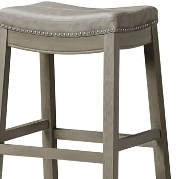 31" Gray and Cool Gray Faux Leather and Solid Wood Backless Bar Height Bar Chair