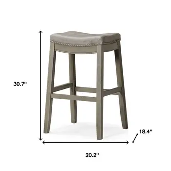 31" Gray and Cool Gray Faux Leather and Solid Wood Backless Bar Height Bar Chair