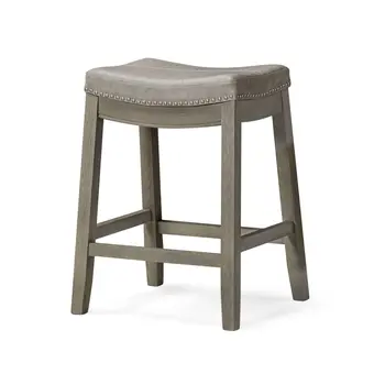 26" Gray and Cool Gray Faux Leather and Solid Wood Backless Counter Height Bar Chair