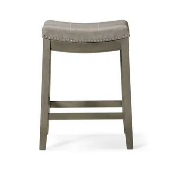 26" Gray and Cool Gray Faux Leather and Solid Wood Backless Counter Height Bar Chair