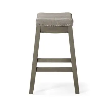 26" Gray and Cool Gray Faux Leather and Solid Wood Backless Counter Height Bar Chair
