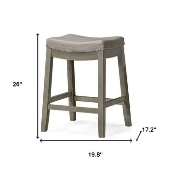 26" Gray and Cool Gray Faux Leather and Solid Wood Backless Counter Height Bar Chair