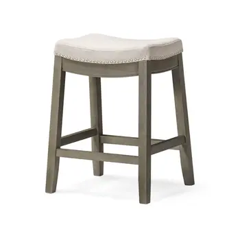 26" Gray and Cool Gray Fabric and Solid Wood Backless Counter Height Bar Chair