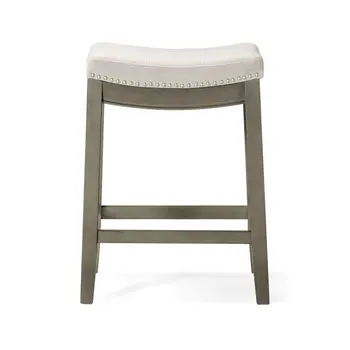 26" Gray and Cool Gray Fabric and Solid Wood Backless Counter Height Bar Chair