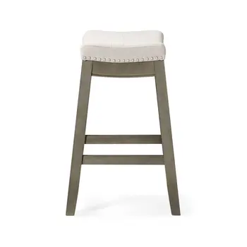 26" Gray and Cool Gray Fabric and Solid Wood Backless Counter Height Bar Chair