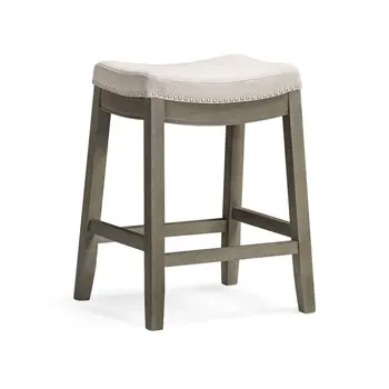 26" Gray and Cool Gray Fabric and Solid Wood Backless Counter Height Bar Chair