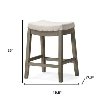 26" Gray and Cool Gray Fabric and Solid Wood Backless Counter Height Bar Chair