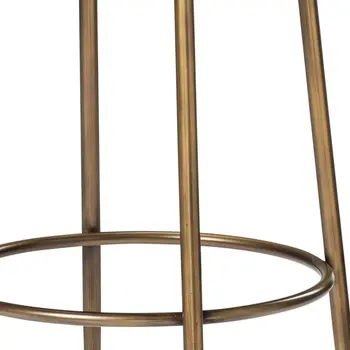 31" Ivory and Antiqued Brass Fabric and Metal Backless Bar Height Bar Chair