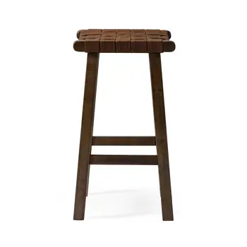 26" Brown Faux Leather and Solid Wood Backless Counter Height Bar Chair