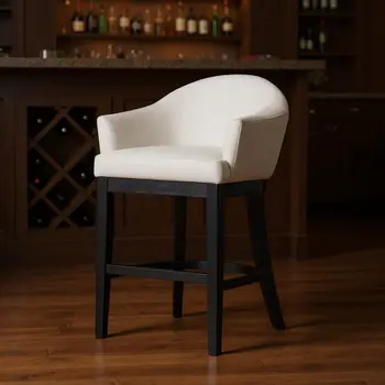 40" White and Black Fabric and Solid Wood Bar Height Swivel Bar Chair