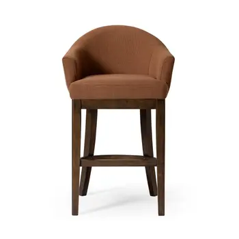 40" Brown Fabric and Solid Wood Bar Height Swivel Bar Chair