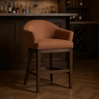 40" Brown Fabric and Solid Wood Bar Height Swivel Bar Chair