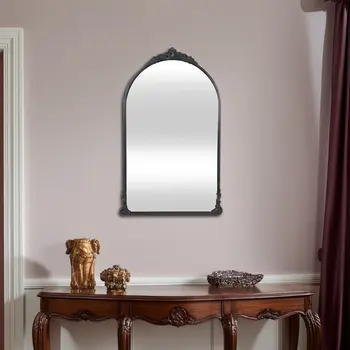 34" Black Metal Arch Accent Mirror