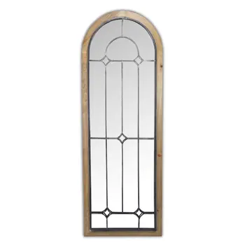 62" Brown Rustic Wood And Metal Arch Freestanding and Wall Mount Full Length Mirror
