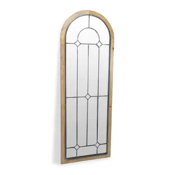 62" Brown Rustic Wood And Metal Arch Freestanding and Wall Mount Full Length Mirror