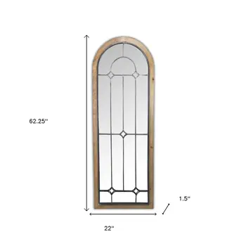 62" Brown Rustic Wood And Metal Arch Freestanding and Wall Mount Full Length Mirror