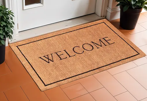 18" X 30" Natural And Black Coir Welcome Outdoor Door Mat