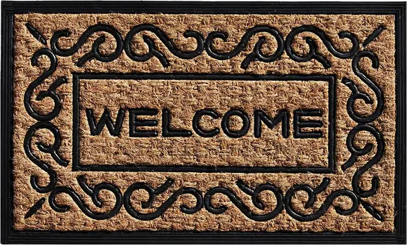 18" X 30" Natural And Black Coir Welcome Outdoor Door Mat