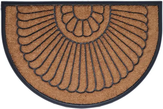 24" X 36" Black And Natural Semi Circle Outdoor Coir And Rubber Door Mat