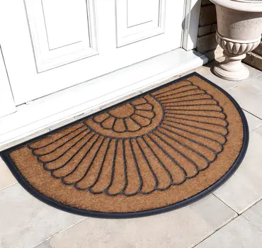 24" X 36" Black And Natural Semi Circle Outdoor Coir And Rubber Door Mat