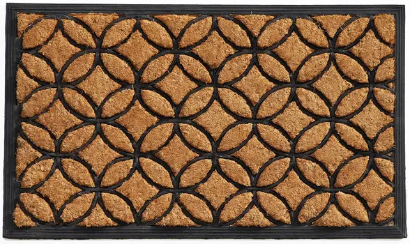 24" X 36" Black And Natural Geometric Outdoor Coir And Rubber Door Mat