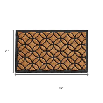 24" X 36" Black And Natural Geometric Outdoor Coir And Rubber Door Mat
