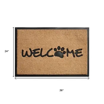 24" X 36" Natural And Black Coir Welcome Outdoor Door Mat
