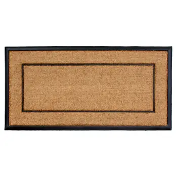 24" X 48" Natural And Black Striped Border Outdoor Coir And Rubber Door Mat