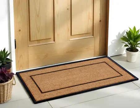 24" X 48" Natural And Black Striped Border Outdoor Coir And Rubber Door Mat