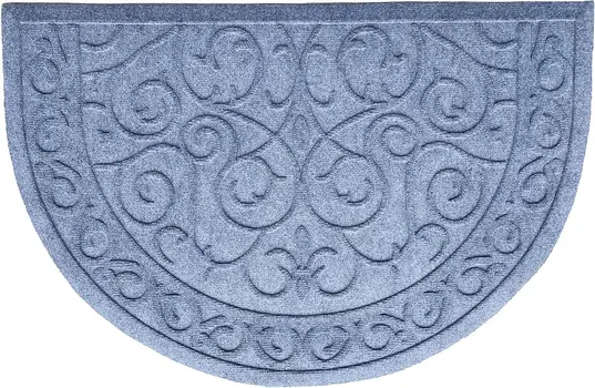 18" X 30" Gray Scrollwork Semi Circle Outdoor Polypropylene Door Mat
