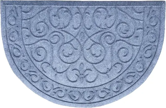 18" X 30" Gray Scrollwork Semi Circle Outdoor Polypropylene Door Mat