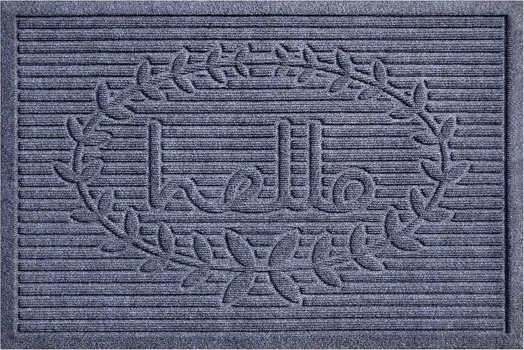 24" X 36" Dark Gray Striped Hello Outdoor Polypropylene  Door Mat