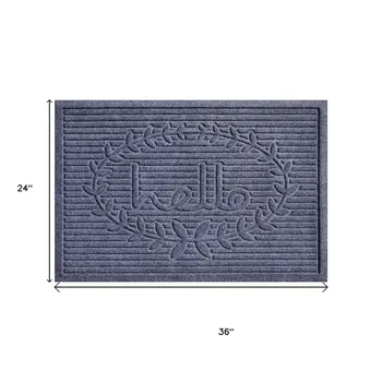 24" X 36" Dark Gray Striped Hello Outdoor Polypropylene  Door Mat