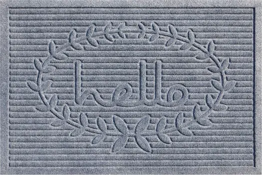 24" X 36" Gray Striped Hello Outdoor Polypropylene Door Mat