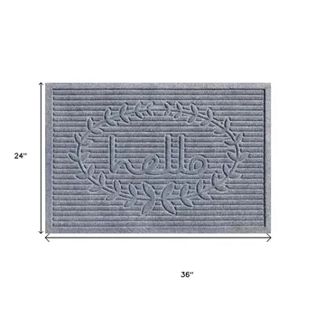 24" X 36" Gray Striped Hello Outdoor Polypropylene Door Mat