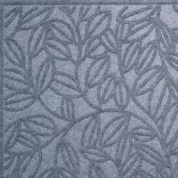 24" X 36" Gray Botanical Leaves Outdoor Polypropylene Door Mat