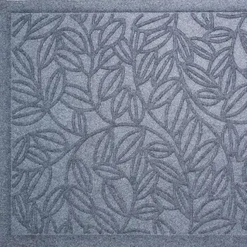 24" X 36" Gray Botanical Leaves Outdoor Polypropylene Door Mat