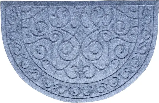 24" X 36" Gray Scrollwork Semi Circle Outdoor Polypropylene Door Mat