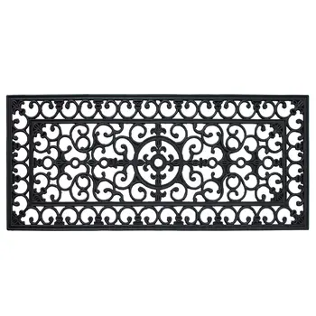 17" X 41" Black Scrollwork Outdoor Rubber Door Mat