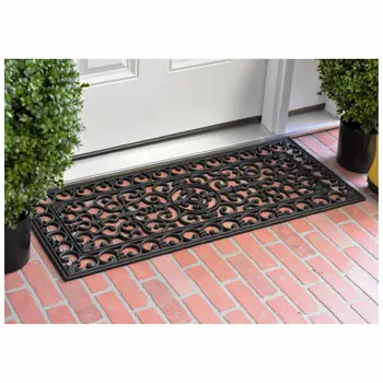 17" X 41" Black Scrollwork Outdoor Rubber Door Mat