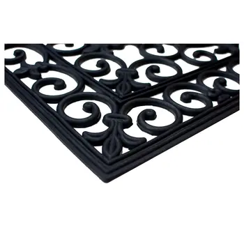 17" X 41" Black Scrollwork Outdoor Rubber Door Mat