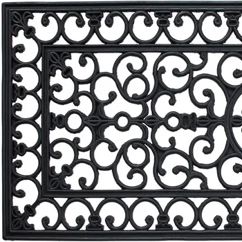 17" X 41" Black Scrollwork Outdoor Rubber Door Mat